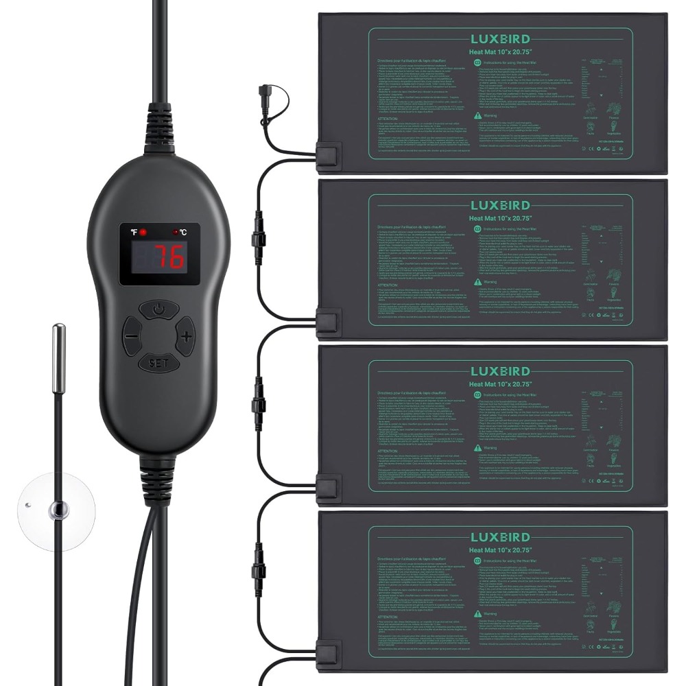 Seedling Heat Mat - 4パック苗用ヒートマット デジタルサーモスタットコントローラー付き 防水 10x20.75インチ 発芽・水耕栽培・醸造用