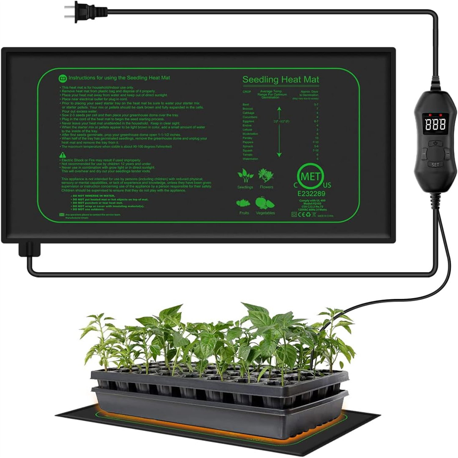 Seedling Heat Mat - 苗用ヒートマット デジタルサーモスタット付き 室内植物発芽加熱パッド 繁殖用クローンスターターマット EU/USプラグ