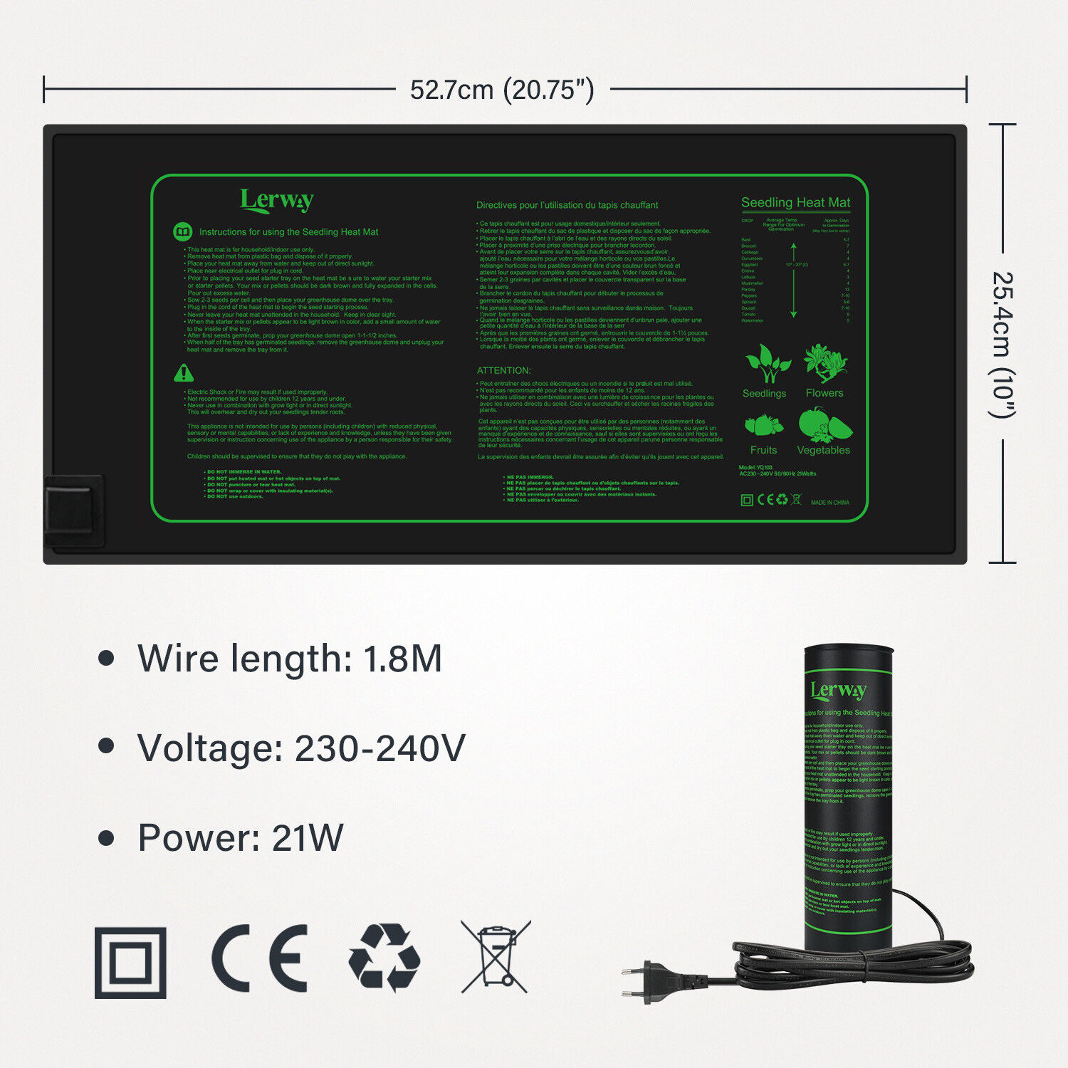 LERWAY 21W 苗床用ヒートマット EUプラグ 室内温 - Seedling Heat Mat のレビューと価格