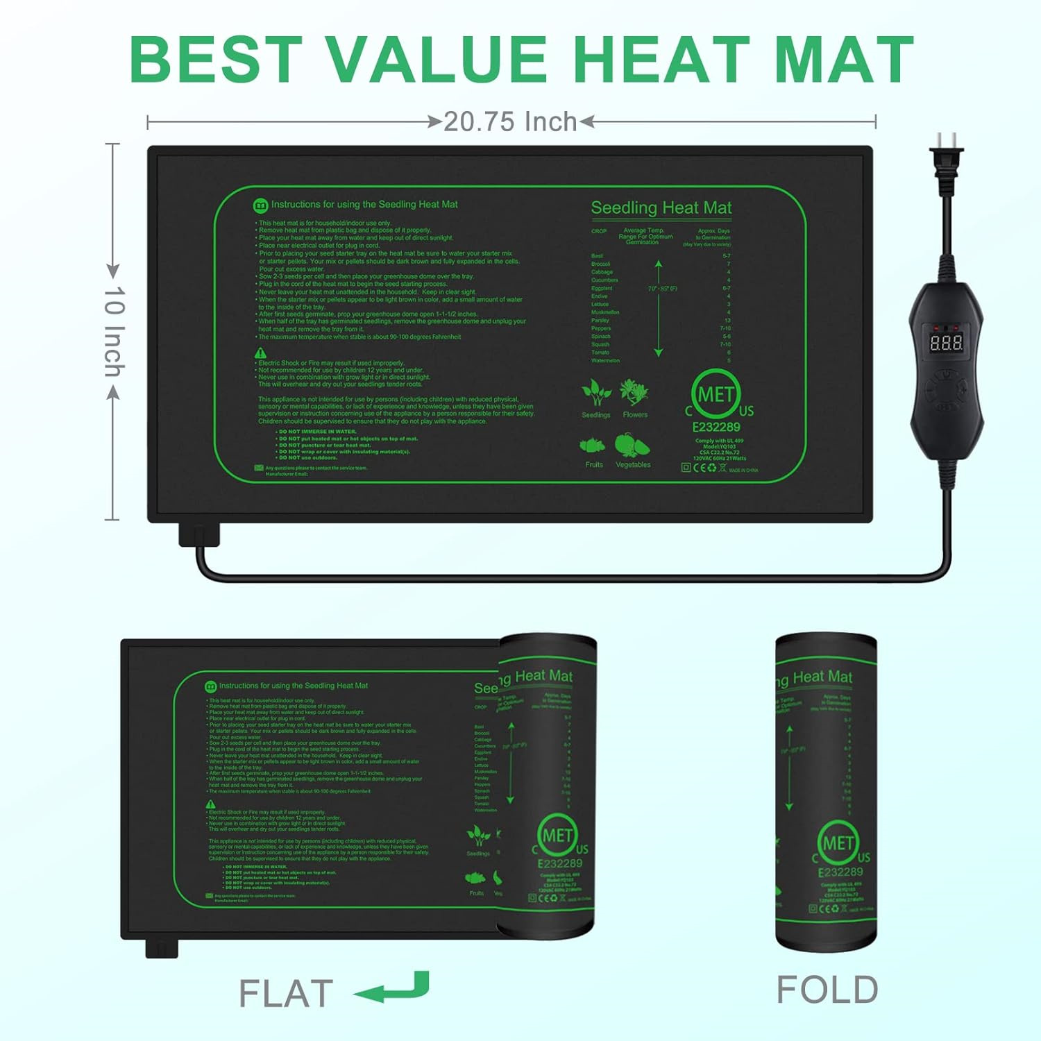 苗用ヒートマット デジタルサーモスタット付き 室内植物発芽加 - Seedling Heat Mat のレビューと価格