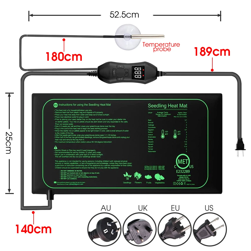 50 ワット EU-US/英国/AU 調節可能なサーモスタッ - Seedling Heat Mat のレビューと価格